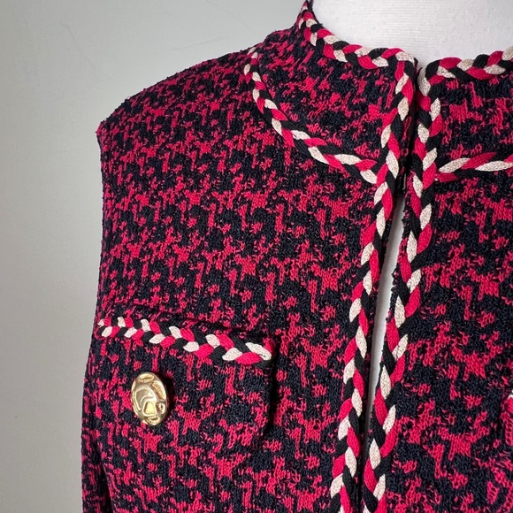 Ming Wang Houndstooth Tweed Knit Jacket Braided Trim Gold Buttons NWT FLAW - Picture 16 of 16